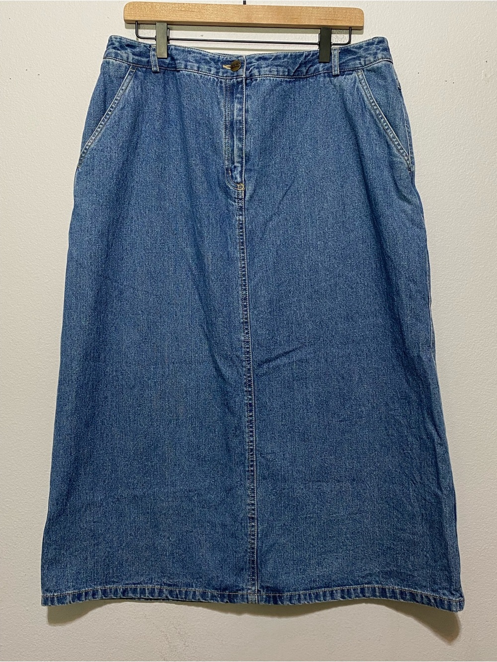 LL Bean Vintage Denim Maxi Skirt sz 16P Blue 100% Cotton Western Boho